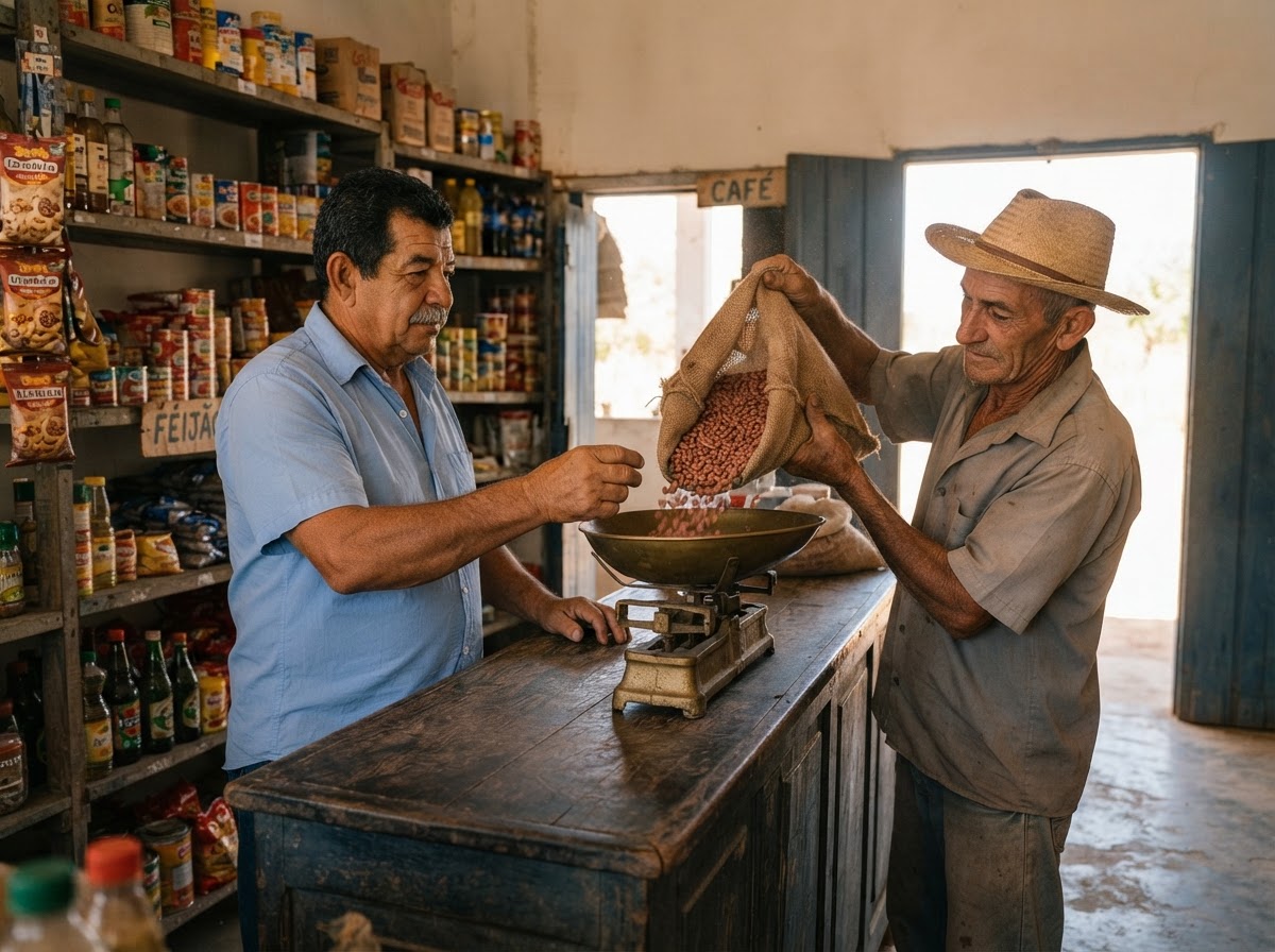 A fita de sisal e a balança de prato